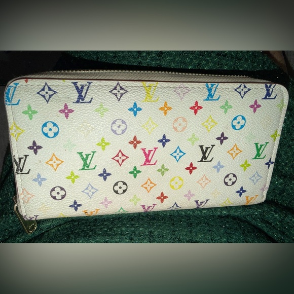 Designer-Inspired White Multicolor Monogram Wallet - Picture 2 of 7